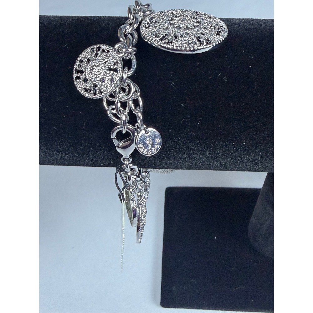 Talbots Silver Tone Filigree Disc Charm Bracelet Cable Chain NWT